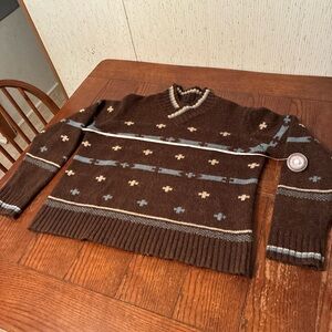 Pendleton 100% Merino Wool Long Sleeve Women's Sweater Large Tan Multi High Neck